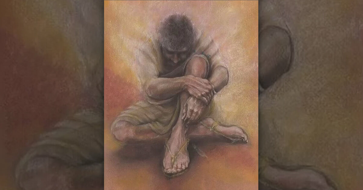 Painting by Cathy Fisher, showing shorter clothing and hair for Jesus, in accordance with the results from the research of Professor Taylor.